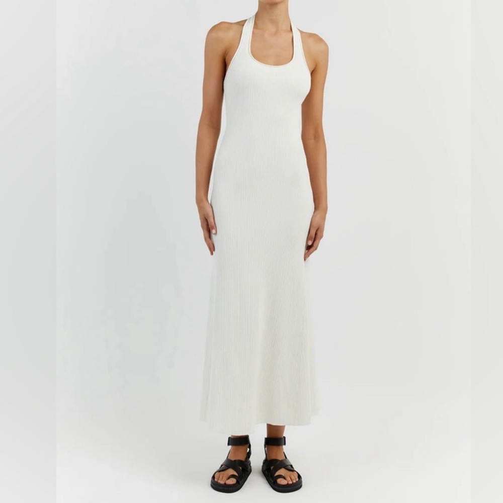 DISSH Cream Ribbed Halter Maxi Dress